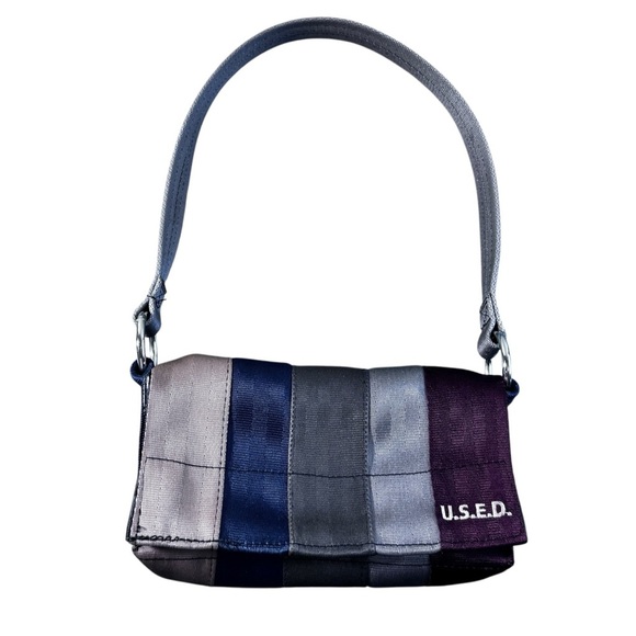 U.S.E.D. Recycled Seatbelt Flap Close Mini Purse - Picture 1 of 14